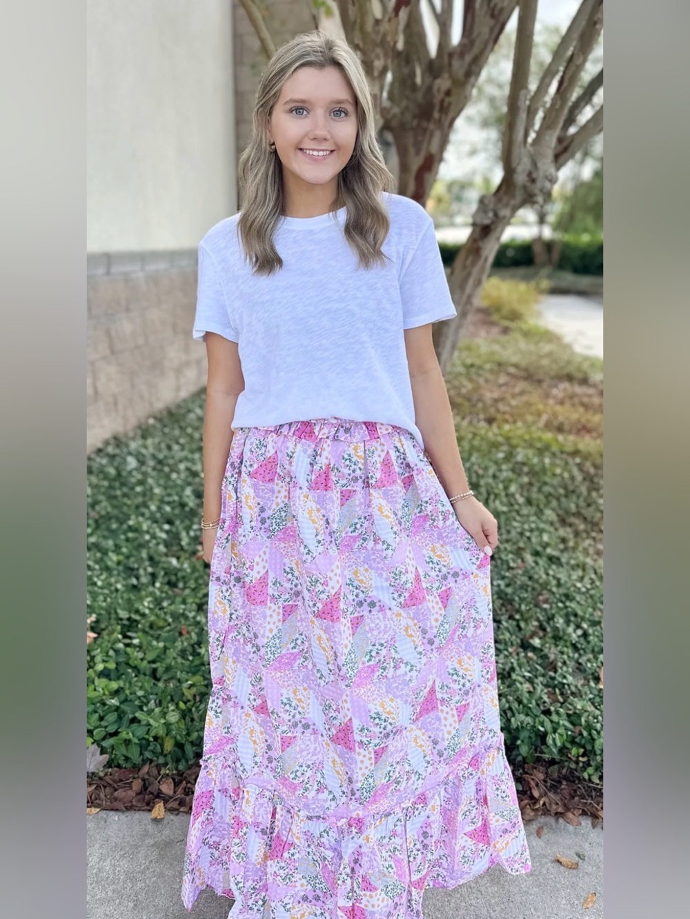 Simply Southern boho fairy Lavender pink maxi prairie patchwork skirt XXL
